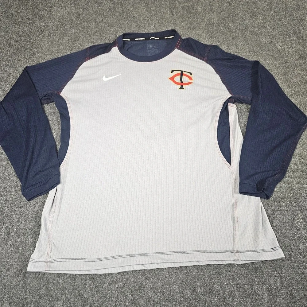 Minnesota Twins Nike Shirt Mens XXL Gray Navy DriFIT MLB Baseball Training Top